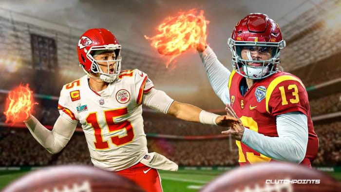 Kansas City Chiefs' quarterback Patrick Mahomes (left) and former USC Trojans' Caleb Williams (right).